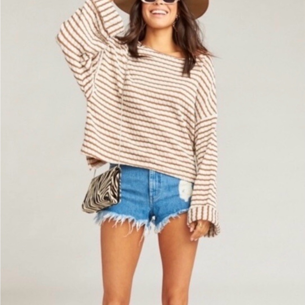 Show Me Your Mumu Sweater striped brown and white Comfy Cozy oversized soft - Picture 2 of 12